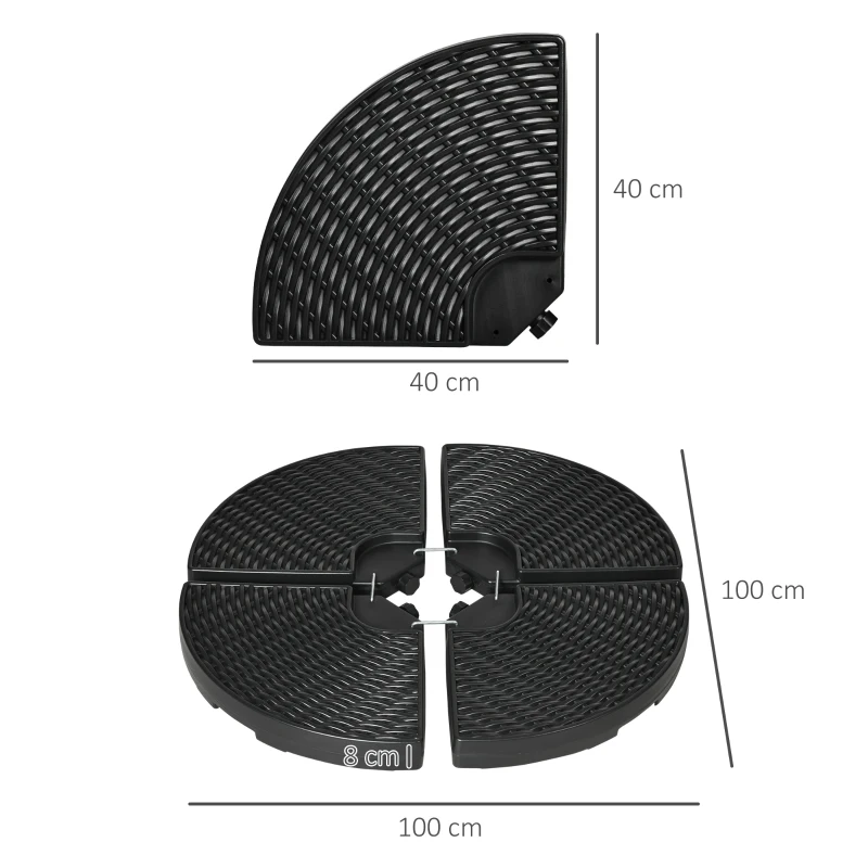 Outsunny Base para Chapéu de Sol de 4 Peças Recarregável com Areia 68 kg ou Água 52 kg para Jardim Pátio ou Terraço Preto