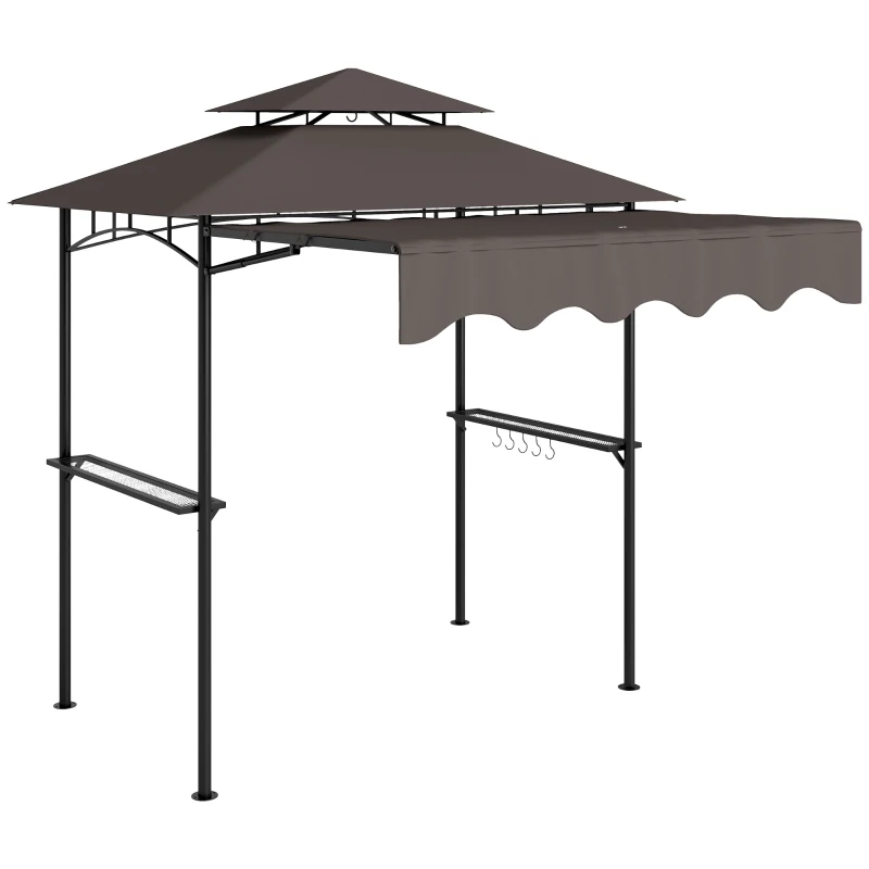 Outsunny Grillpaviljoen 242x149x248 cm Waterafstotend Vlamvertragend Tuinpaviljoen met Dubbellagig Dak Koffie