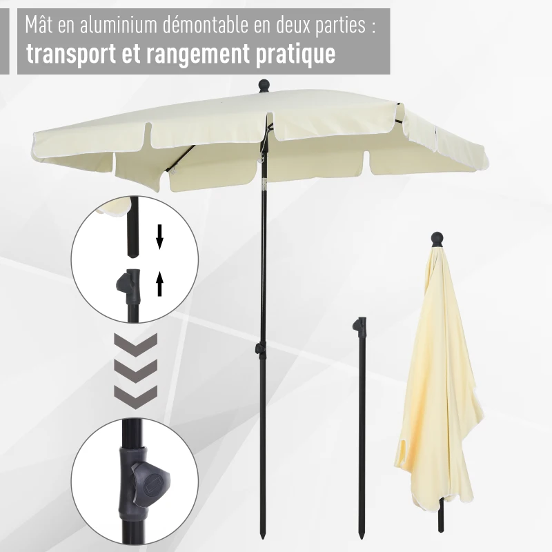 Outsunny Parasol de jardin Parasol droit rectangulaire inclinable alu métal polyester haute densité 2 x 1,3 m beige clair