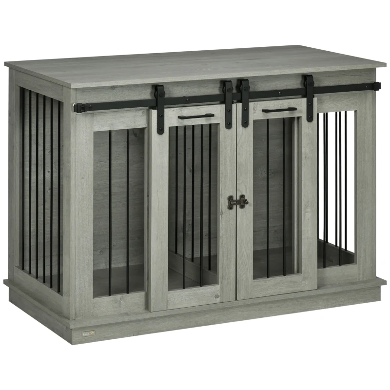 PawHut Hondenkooi met 2 Deuren, Hondenbox, Transportbox voor Honden, Landelijk Design, Vergrendelbaar, Grijs(m-11)