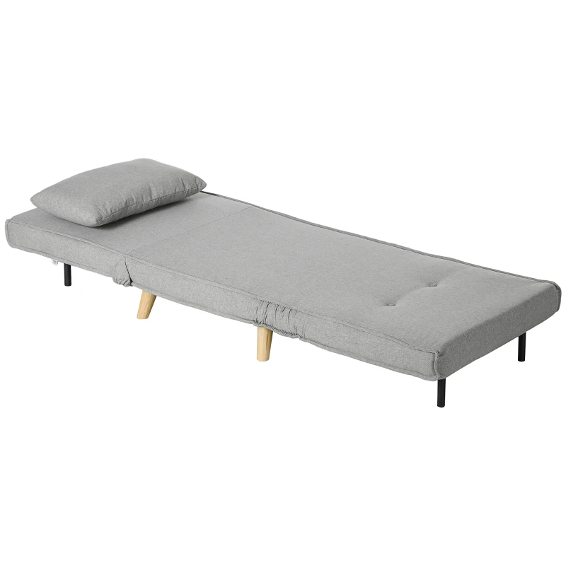 HOMCOM Poltrona 2 em 1 Sofá Cama Individual Dobrável com Encosto Ajustável e Almofada Carga 150 kg 72x78x79 cm Cinza
