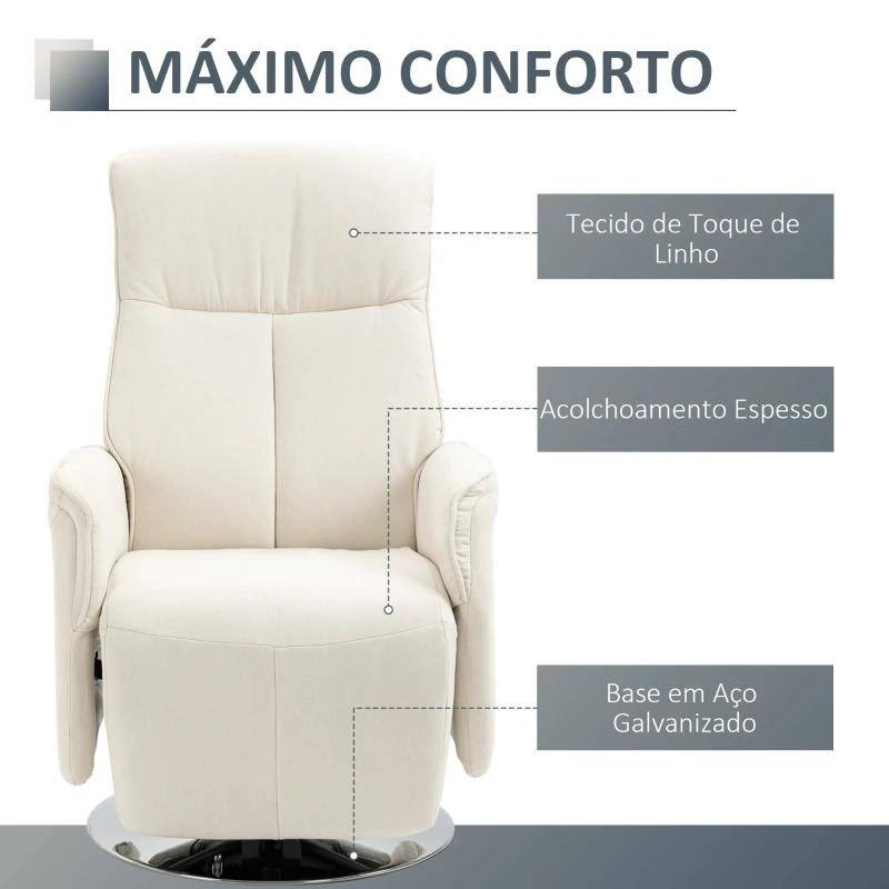 HOMCOM Poltrona de Massagem com Apoio para os Pés Poltrona Relax Reclinável até 135° com 10 Pontos de Massagem 68,5x84x110cm Creme
