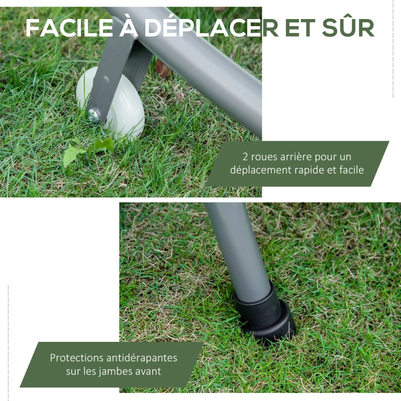 Outsunny Bain de Soleil 2 Places lit de Jardin Design Contemporain Toit réglable 2 roulettes 2 oreillers Acier époxy Polyester Gris
