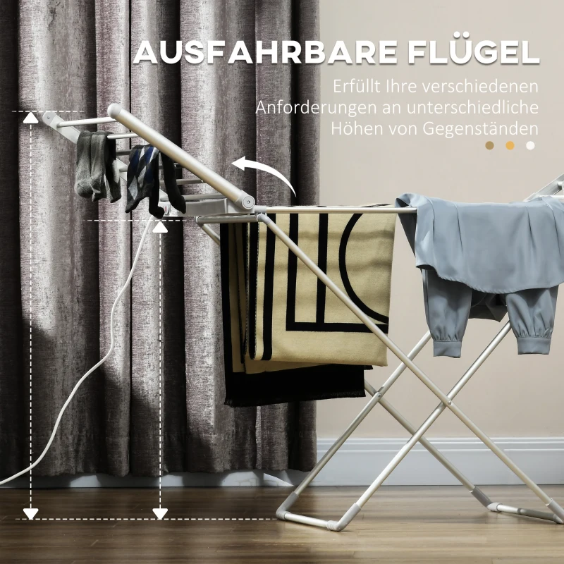 HOMCOM Wäscheständer mit Heizfunktion, 45-55 ℃, zusammenklappbar, 144L x 53B x 96H cm(m-6)