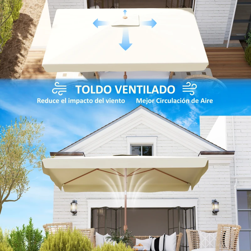 Outsunny Sombrilla de Terraza Exterior 300x200x235 cm con Ángulo Ajustable Mástil de Aluminio Manivela y Protección UV 50+ Beige