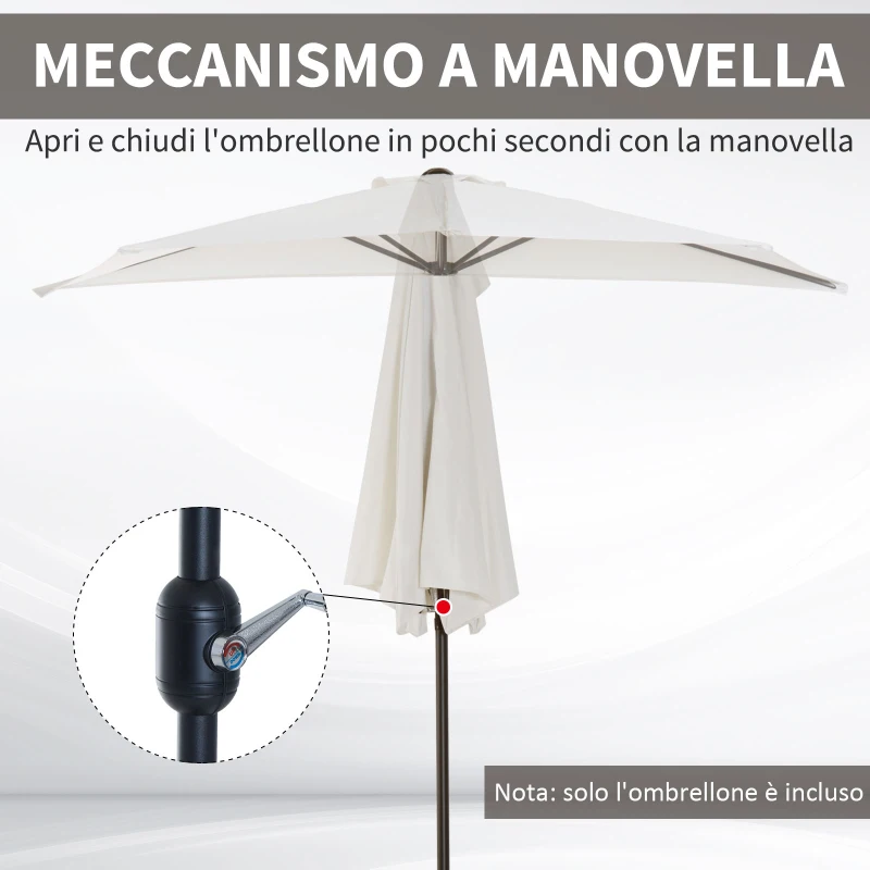 Outsunny Ombrellone Semicircolare da Parete per Giardino 2.7x1.5 m con Apertura a Manovella, Bianco