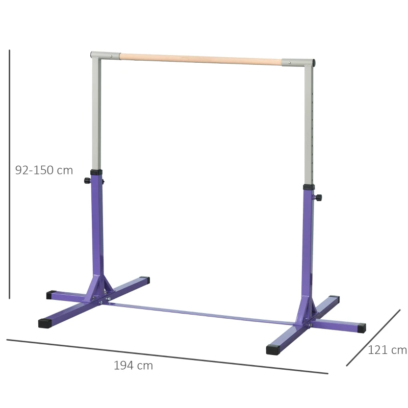 HOMCOM Gymnastik-Turnreck, Reckstange, 13-stufig höhenverstellbar, bis 75 kg belastbar, Stahl, Buchenholz, Lila(m-3)