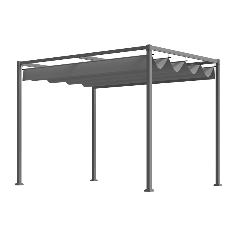 Outsunny Pérgola 3x2m Pérgola de Jardim com Teto Retrátil de Poliéster com Revestimento Resistente para Celebrações Festas Casamento Cinza