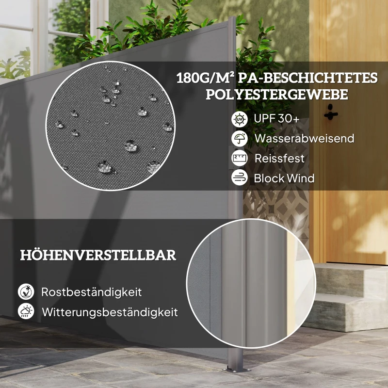 Outsunny Uittrekbare Zijluifel Privacyscherm met Muurbevestiging, UV-& waterbestendig 300x180cm in Donkergrijs