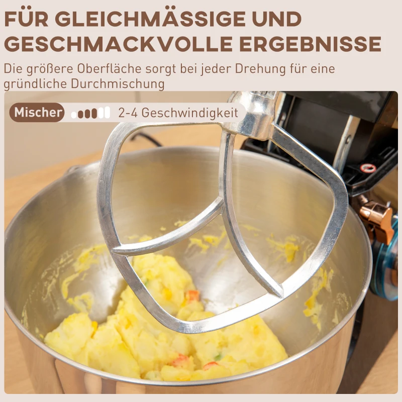 HOMCOM Standmixer, Küchenmaschine, Rührgerät, 6 Stufen, 5,5L Edelstahlschüssel, Schwarz