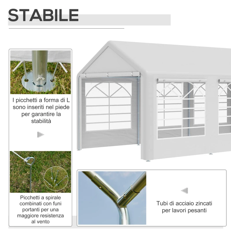 Outsunny Gazebo da Giardino 6x3 m con Finestre Laterali, 3 Stanze e Porte a Cerniera, Bianco