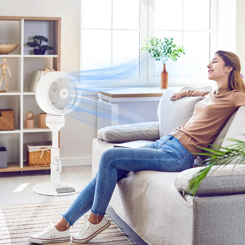 HOMCOM 9'' Air Circulator Fan 3 Speed 3 Mode, 70° Oscillation 90° Vertical Tilt, Remote Controller, for Living Room, Bedroom, Office, White