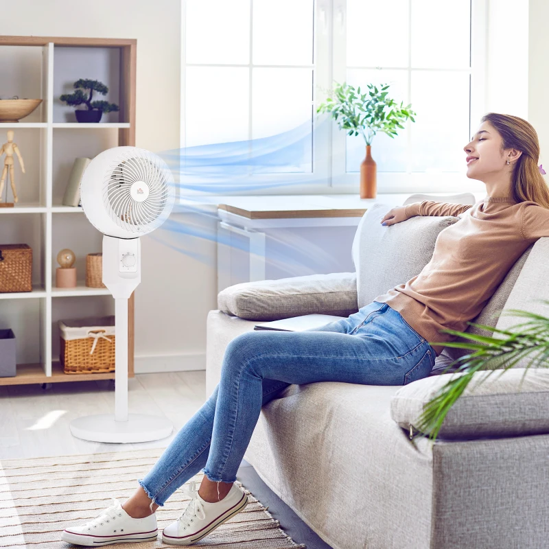 HOMCOM 9" Pedestal Fan, 70° Oscillation 90° Vertical Tilt Oscillating Air Circulator with 3 Speeds, Standing Fan for Home Office, Bedroom, White