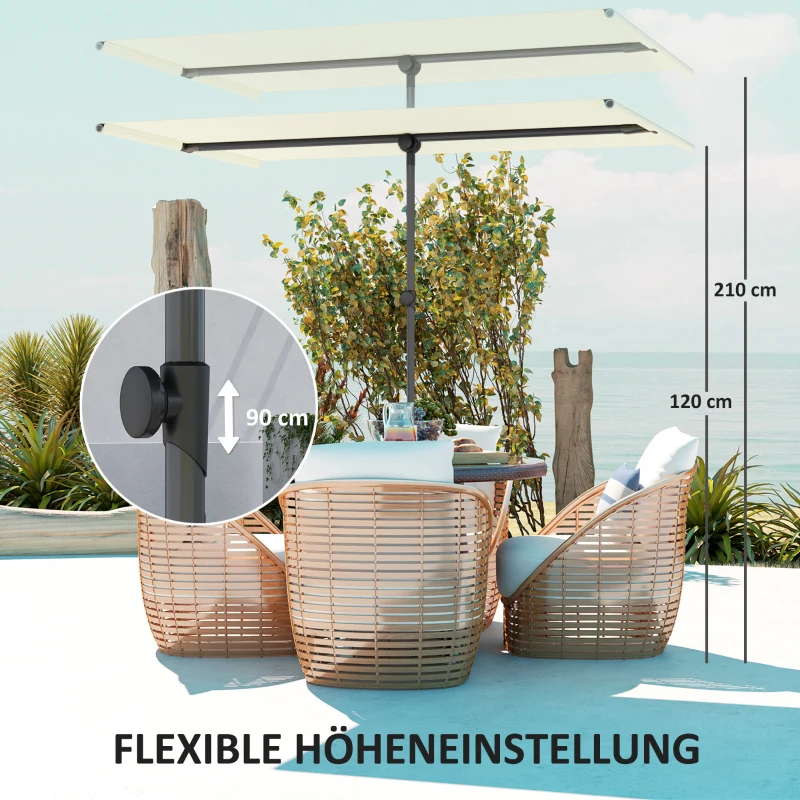 Outsunny Parasol Beige 180 Gradend Draaibaar en Hoogteaanpasbaar met Aluminium Paal 150x205cm