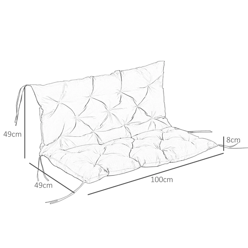 Outsunny Cojín para Banco con Respaldo 100x98x8 cm de 2 Plazas con Cordones de Fijación para Jardín Terraza Balcón Exterior Negro
