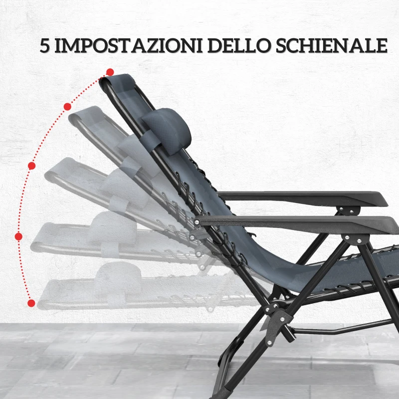 Outsunny Set 2 Sedie Sdraio a Gravità Zero Pieghevoli con Schienale Regolabile e Tavolino, Grigio