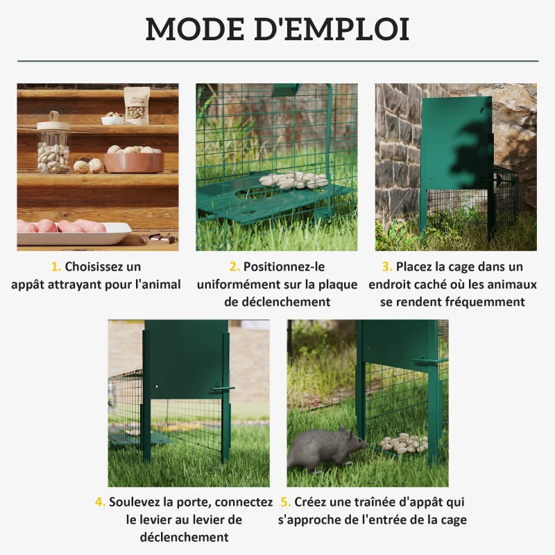 Outsunny Cage attrape animaux nuisibles 1 entrée dim. 100L x 25l x 28H cm vert foncé