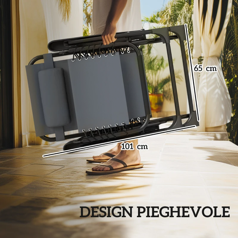 Outsunny Set 2 Sedie Sdraio a Gravità Zero Pieghevoli con Schienale Regolabile e Tavolino, Grigio
