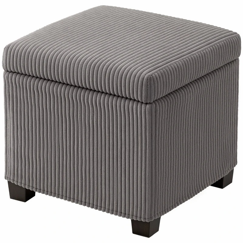 HOMCOM Storage Ottoman Bench, Corduroy Footstool with Removable Lid and Legs, 40cm Storage Chest Box for Living Room, Bedroom, Hallway, Grey