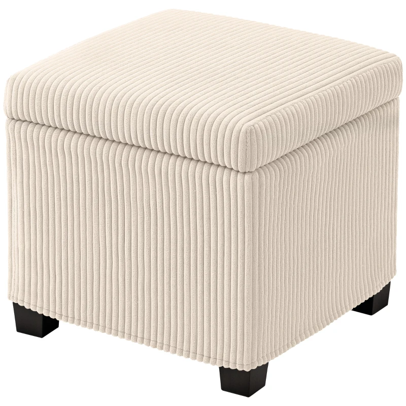 HOMCOM Storage Ottoman Bench, Corduroy Footstool with Removable Lid and Legs, 40cm Storage Chest Box for Living Room, Bedroom, Hallway, Beige