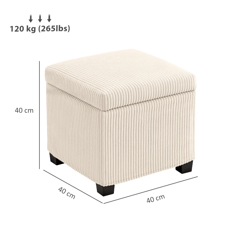 HOMCOM Storage Ottoman Bench, Corduroy Footstool with Removable Lid and Legs, 40cm Storage Chest Box for Living Room, Bedroom, Hallway, Beige