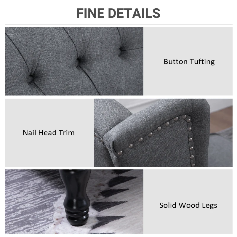 HOMCOM Recliner Armchair, Vintage Reclining Chair with Nail Head Trim, Wingback Chair with Button Tufted Back and Footrest, for Living Room, Grey