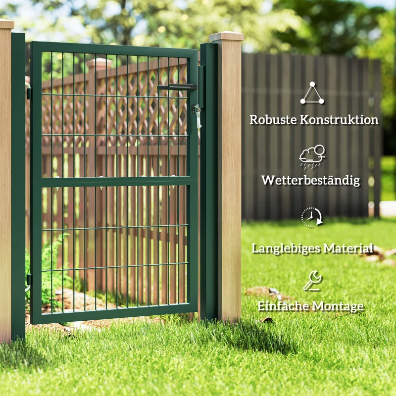 Outsunny Gartentor aus Stahl Gartentür mit Griff, Schloss 3 Schlüssel abschließbar Zauntor 97x170cm Grün