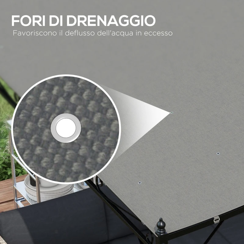 Outsunny Telo di Ricambio per Pergola da Giardino 3x3 m con 16 Fori di Drenaggio, 297x297 cm, Grigio