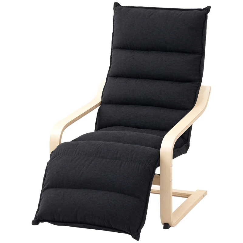 HOMCOM Curved Wooden Accent Chair, with Adjustable Footrest - Black