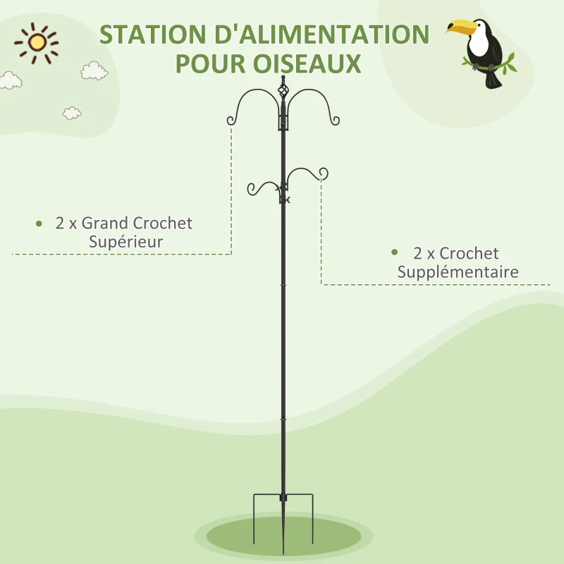 PawHut Vogelvoederstation, Buiten Voederautomaat, 4 Haken, Staal, Zwart
