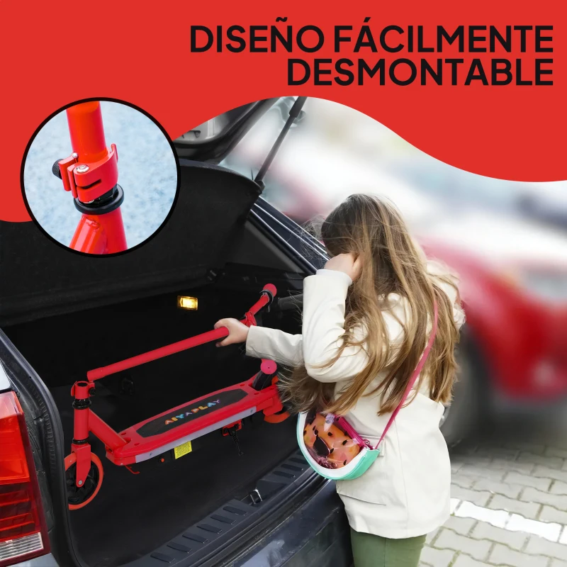 AIYAPLAY Patinete Eléctrico para Niños con Luces LED Acelerador de Pulgar y Ruedas sin Pinchazos Velocidad de hasta 10 km/h Rojo