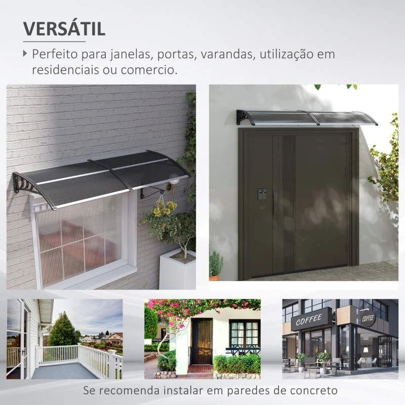 Outsunny Marquise para Portas e Janelas 196x75x23 cm Marquise de Proteção contra Sol e Chuva com Cobertura de Policarbonato Preto