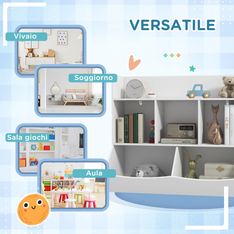 HOMCOM Mobile Portagiochi per Bambini a 3 Livelli con 5 Scomparti in Legno, 91.5x43x79cm, Bianco