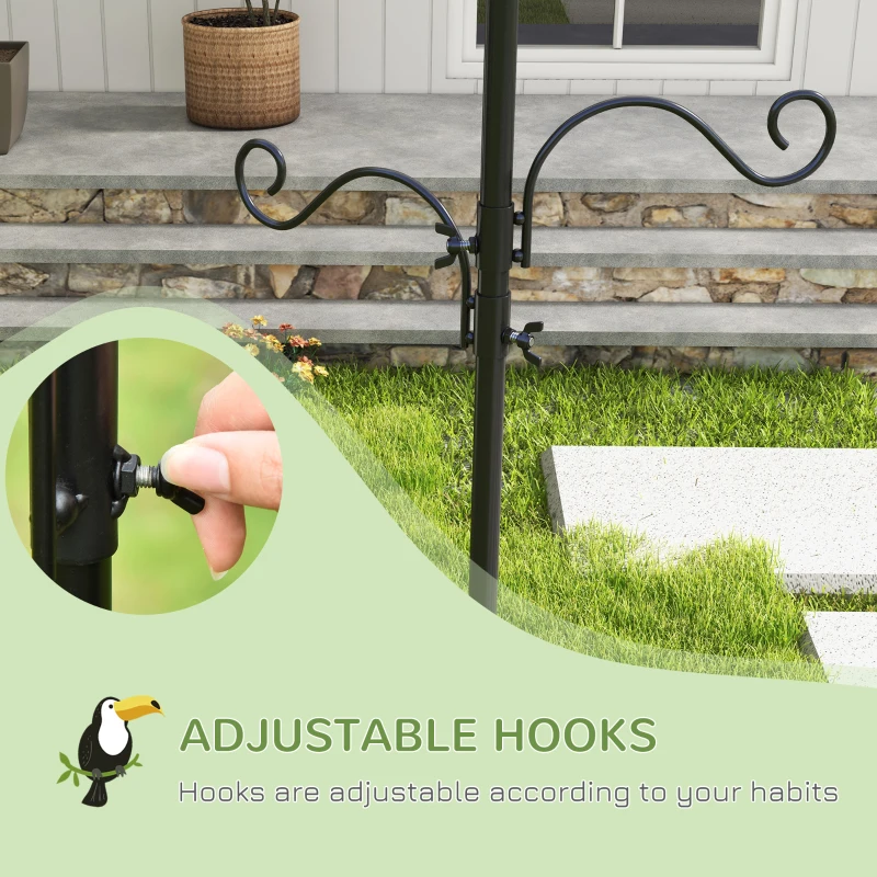 PawHut Vogelvoederstation, Buiten Voederautomaat, 4 Haken, Staal, Zwart