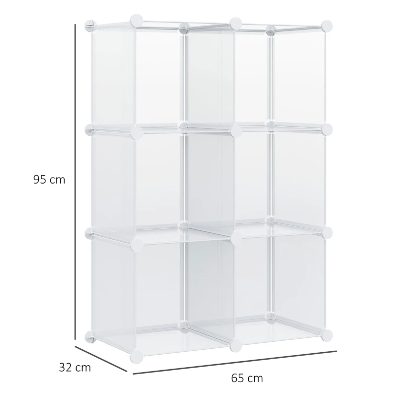 HOMCOM Mobile Scarpiera Modulare Salvaspazio, 6 Cubi in Plastica PP, 65x32x162 cm, Trasparente