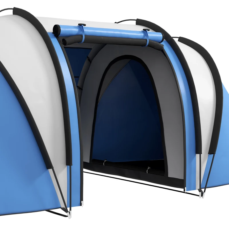 Outsunny 4-5 Persoons Campingtent Waterafstotend Blauw Familie Tent met Drie Compartimenten en Zijdeur