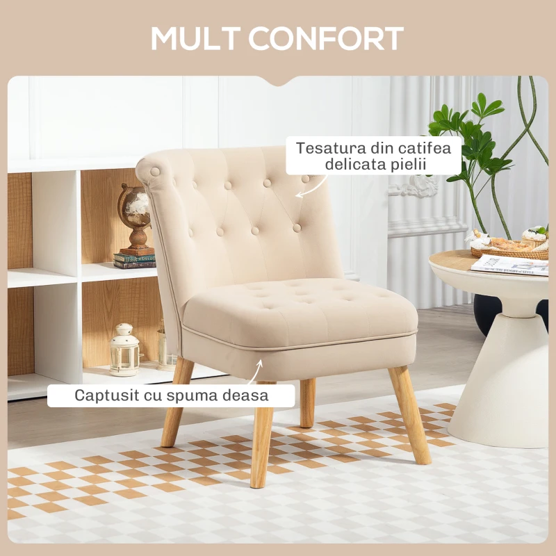 HOMCOM Fotoliu Gri Modern – Picioare Lemn, Tapitat