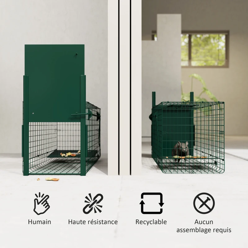 Outsunny Cage attrape animaux nuisibles 1 entrée dim. 80L x 25l x 30H cm vert foncé
