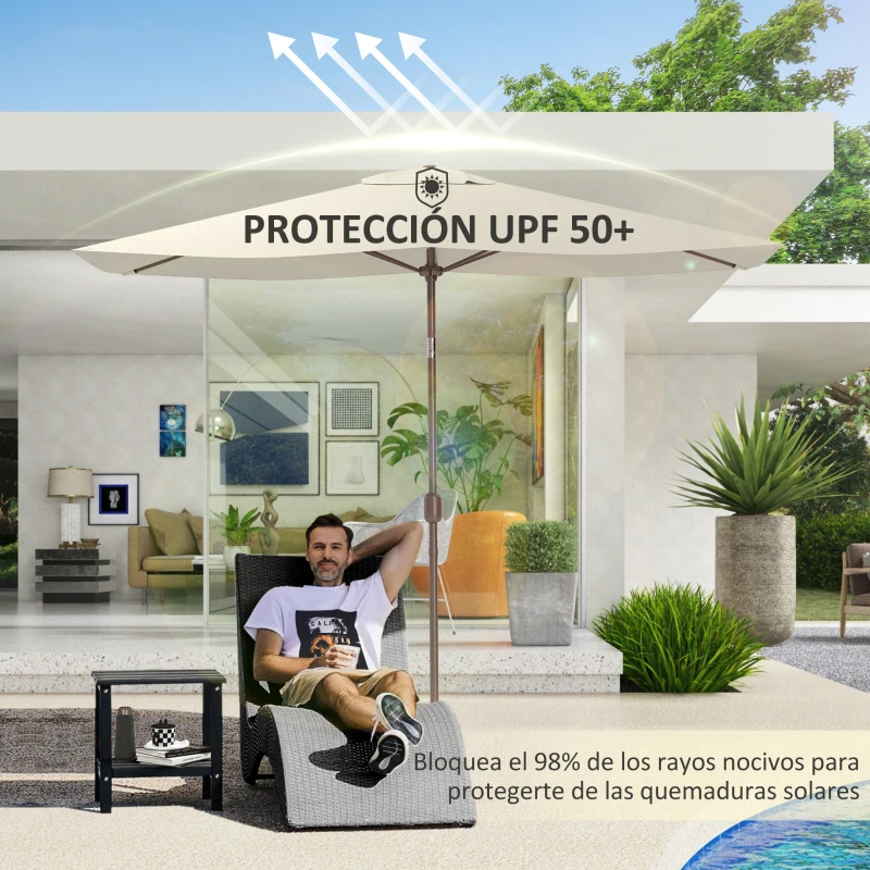 Outsunny Toldo de Recambio de Sombrilla de 3x2 m Toldo de Repuesto para Sombrilla con Ventilación Superior Anti-UV 50+ Beige