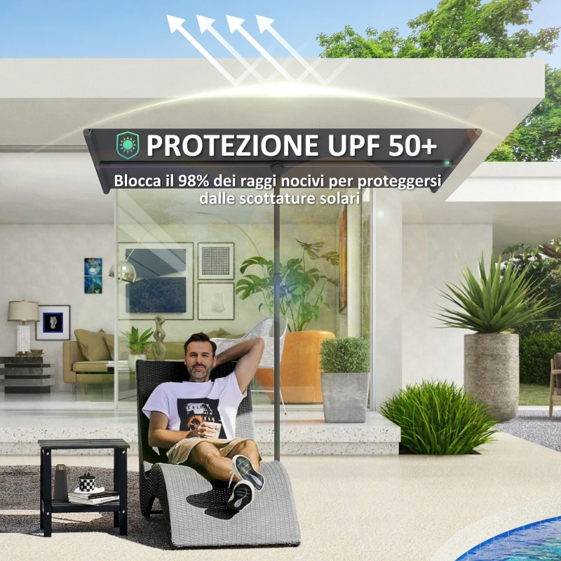 Outsunny Ombrellone per Esterni 1.5x2 m Girevole a 180°, in Poliestere e Alluminio, 150x205x120-215 cm, Grigio Scuro