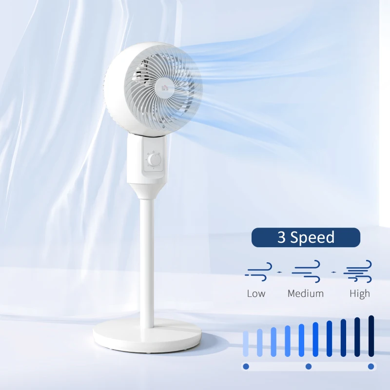 HOMCOM 9" Pedestal Fan, 70° Oscillation 90° Vertical Tilt Oscillating Air Circulator with 3 Speeds, Standing Fan for Home Office, Bedroom, White