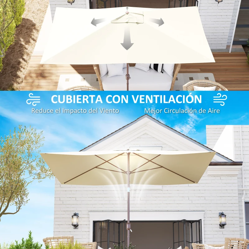 Outsunny Toldo de Recambio de Sombrilla de 3x2 m Toldo de Repuesto para Sombrilla con Ventilación Superior Anti-UV 50+ Beige