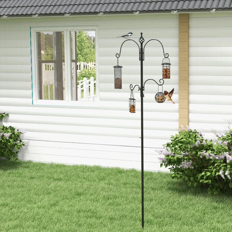 PawHut Vogelvoederstation, Buiten Voederautomaat, 4 Haken, Staal, Zwart