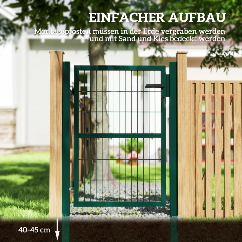 Outsunny Gartentor aus Stahl Gartentür mit Griff, Schloss 3 Schlüssel abschließbar Zauntor 97x170cm Grün