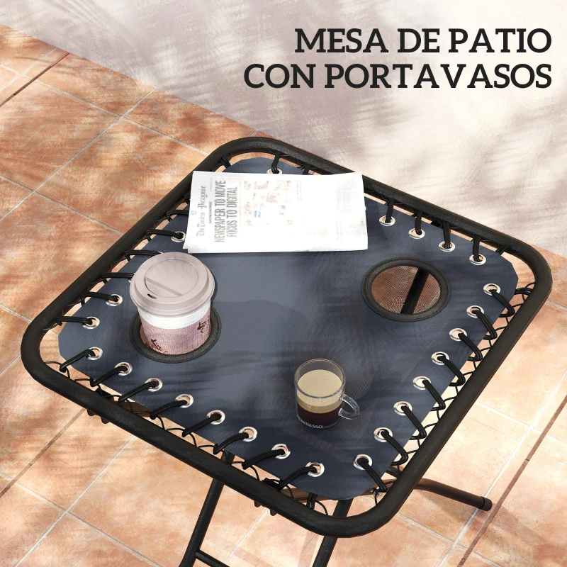 Outsunny Set de 2 Tumbonas Jardín Exterior Plegables de Gravedad Cero con Mesa Auxiliar con Portavasos Reposacabezas Gris