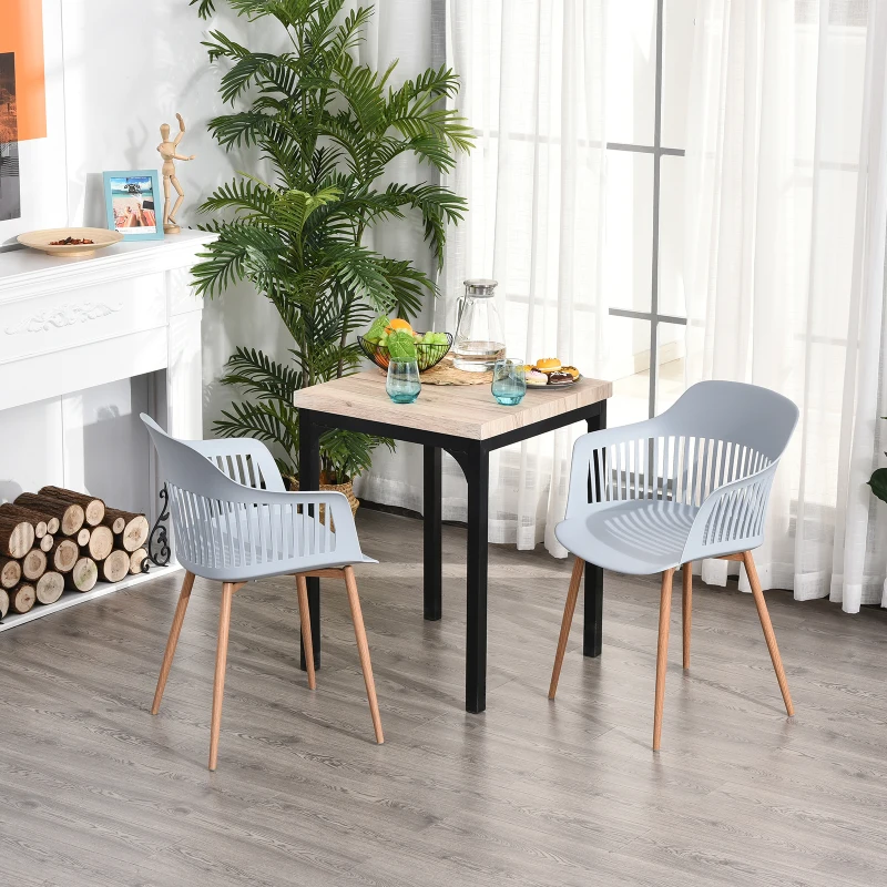 HOMCOM Lot de 2 chaises de Salle à Manger, Chaise de Cuisine, Design élégant Moderne, Pieds antidérapants métal, Dossier Large accoudoirs ergonomiques, Grand Confort, 58 x 53 x 81,5 cm, Gris