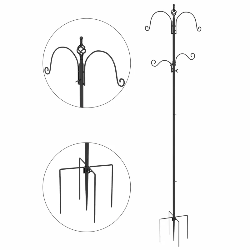 PawHut Vogelvoederstation, Buiten Voederautomaat, 4 Haken, Staal, Zwart