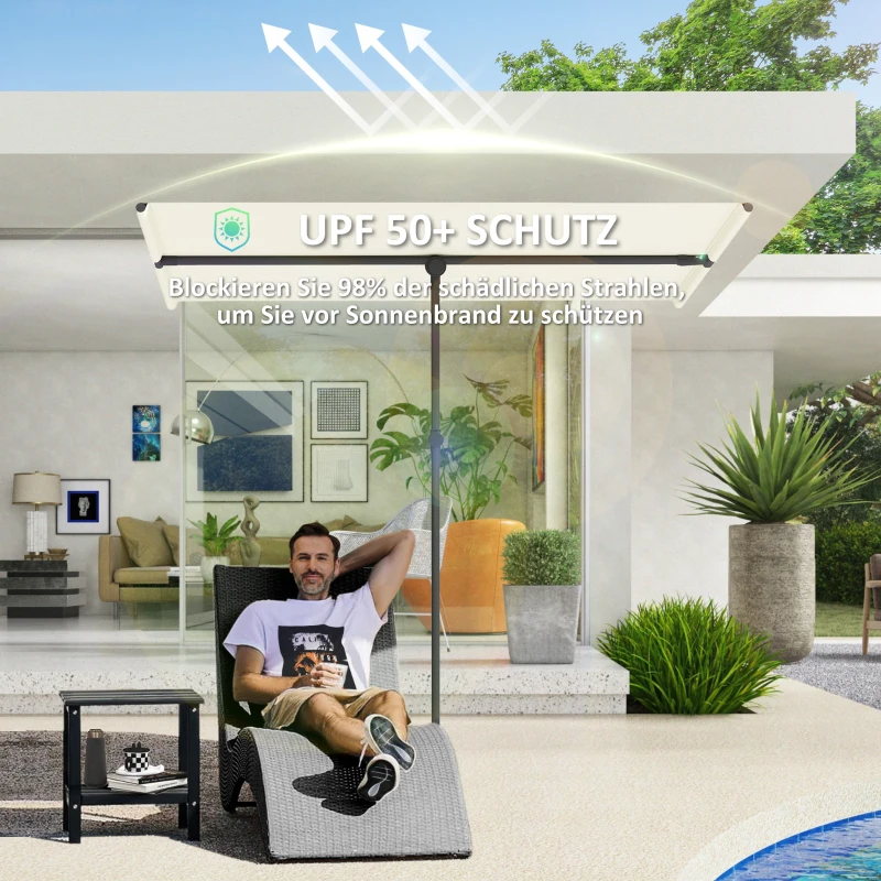 Outsunny Parasol Beige 180 Gradend Draaibaar en Hoogteaanpasbaar met Aluminium Paal 150x205cm