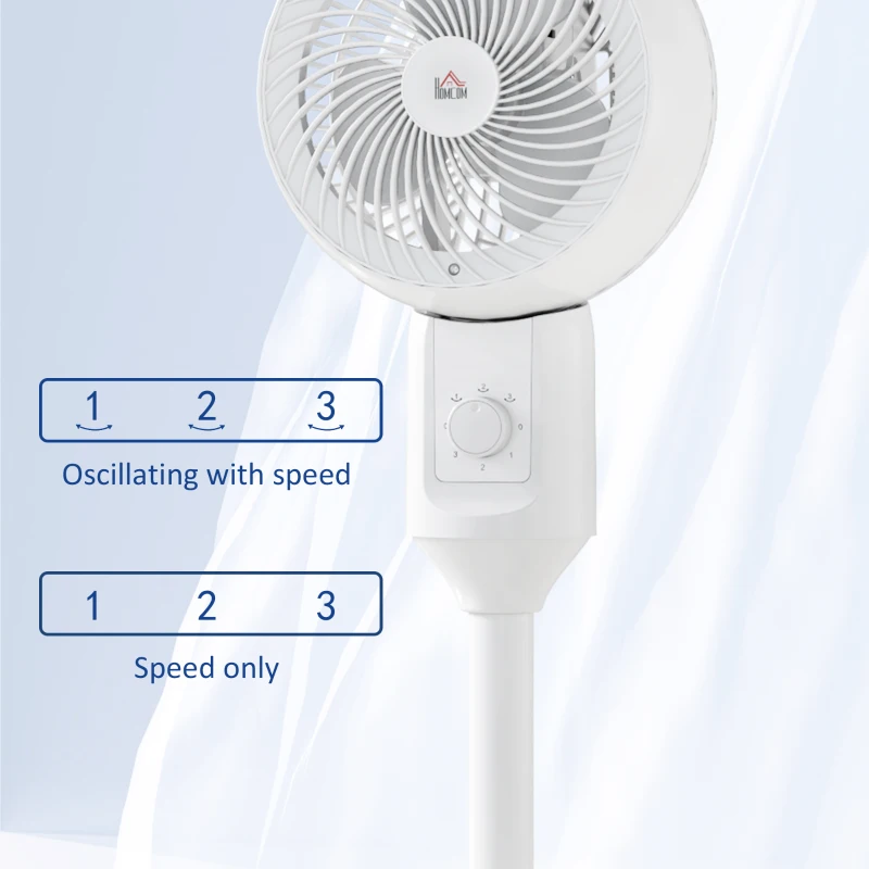 HOMCOM 9" Pedestal Fan, 70° Oscillation 90° Vertical Tilt Oscillating Air Circulator with 3 Speeds, Standing Fan for Home Office, Bedroom, White