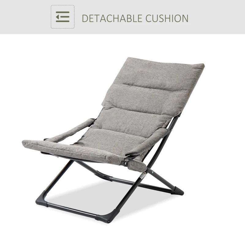 Outsunny krzesło składane z poduszką stal kolor szary 66 x 94 x 79 cm